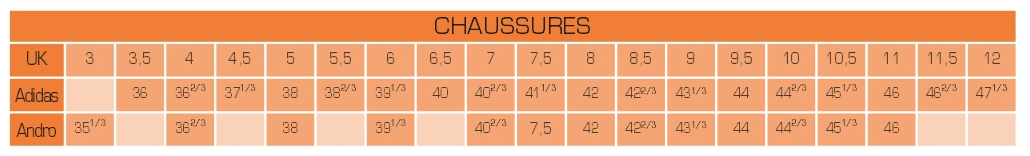 tableau d'équivalence de pointures